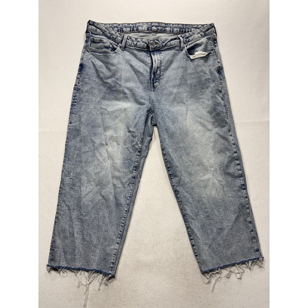 Old Navy Jeans Womens 20 Blue Light Wash High Rise Straight Crop Raw Hem 40x25.5